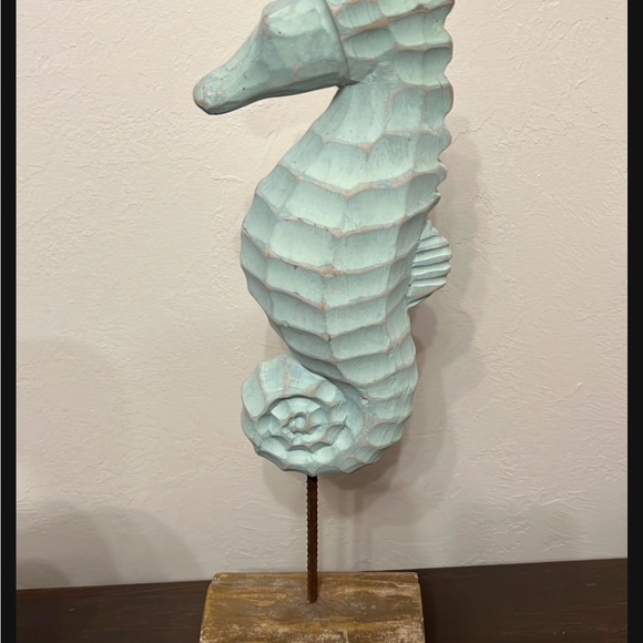Aqua Wooden Seahorse Decor with Sturdy Base 20” tall - Picture 6 of 9